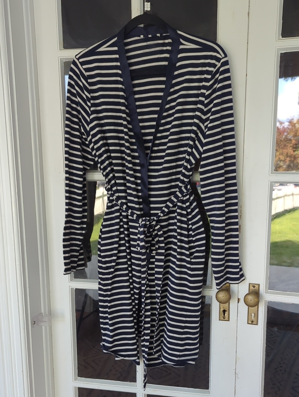 Navy + White Striped Maternity Robe